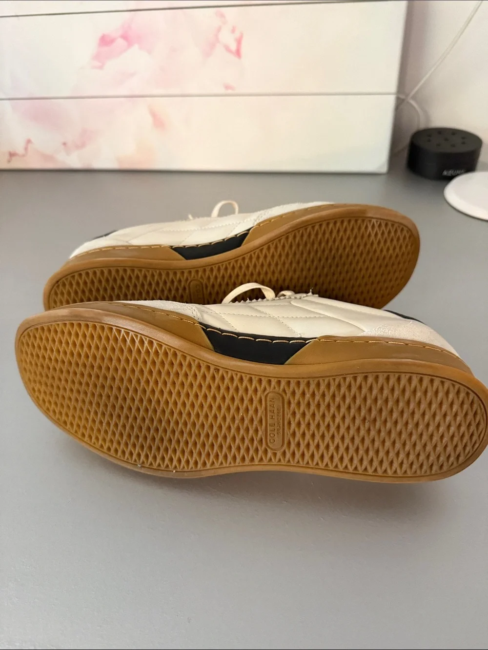 Cole Haan Cream and Black Leather Sneakers with Gum Sole Size 9